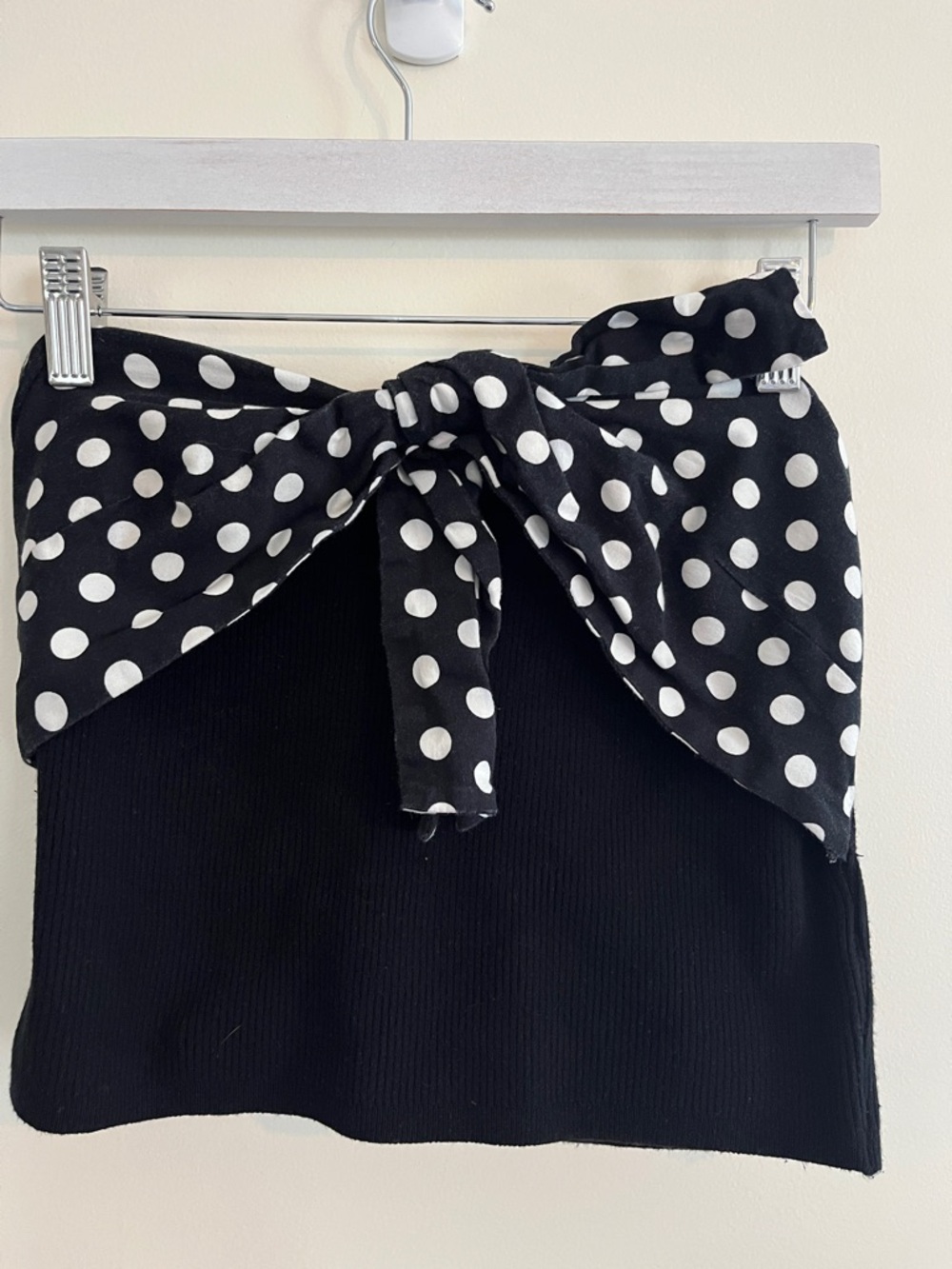 Dolan Anthropologie Tube Top Bow Polka Dot Black White Sweater Viscose M Preppy